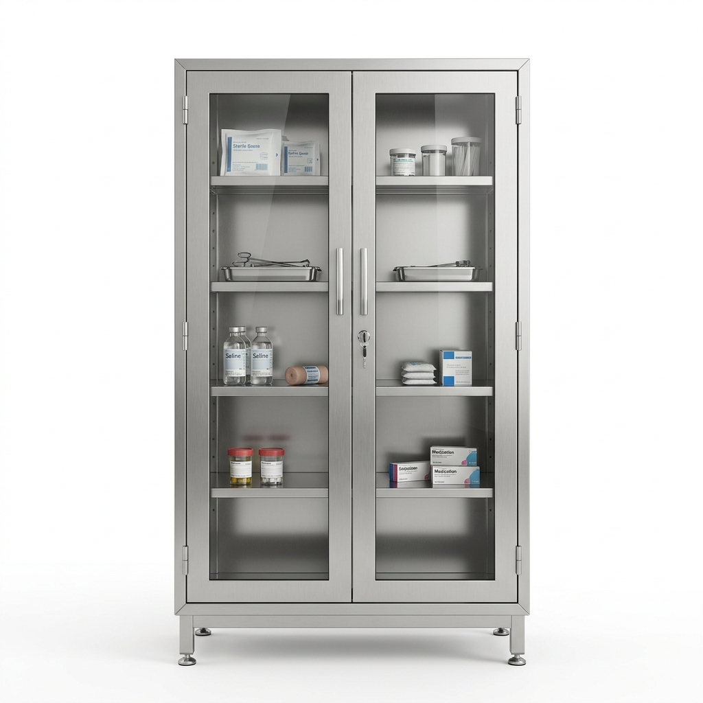 Stainless Steel Medical Storage Cabinet with Glass Doors